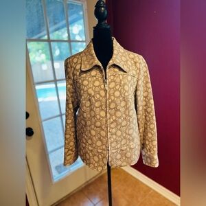 Erin by Erin London Jacket | Taupe Circle Print Textured Zip Front | Size PL